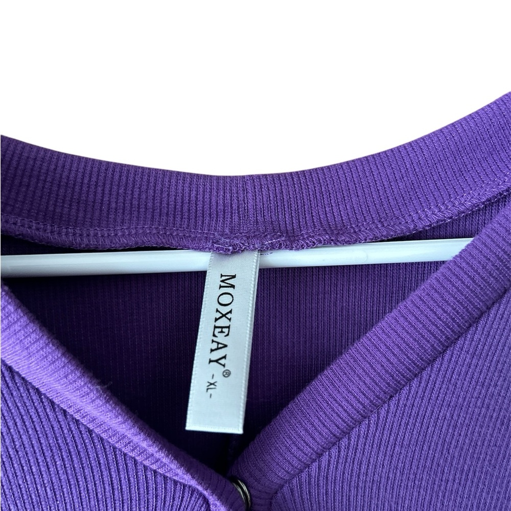 Purple Button Down Ribbed Bodysuit - Picture 4 of 5